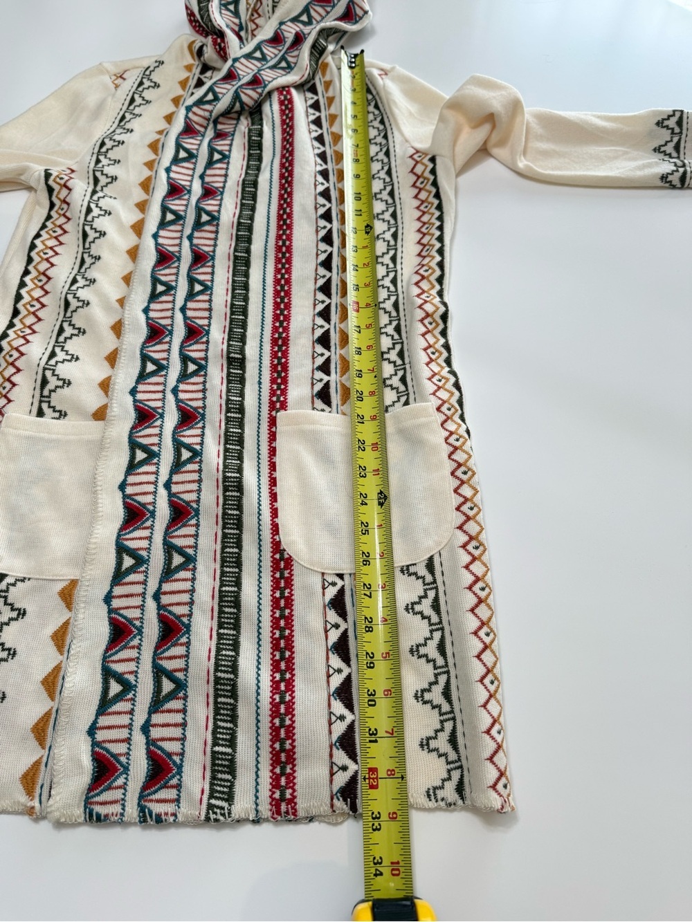paparazzi Cream Hooded Aztec-Trim Cardigan with Multicolor Accents Size Large - Picture 4 of 7